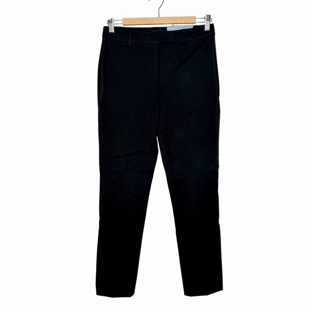 Talbots High Waist Straight Pants Black Womens Size 2P Petite Full Length Cotton